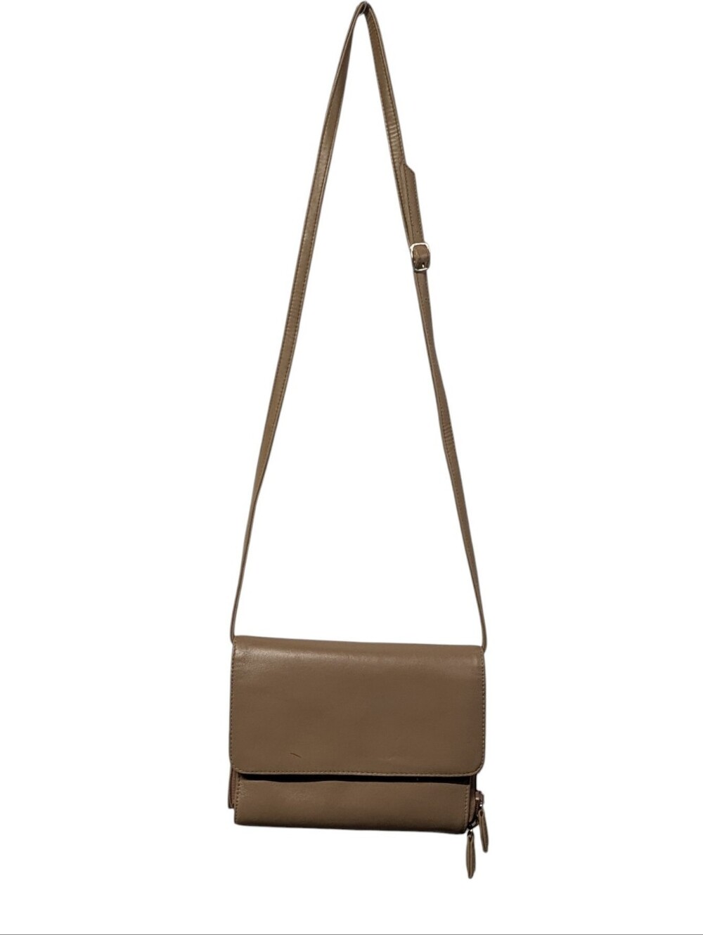 Vintage Kaelin Taupe Leather Crossbody Bag Built In Wallet Organizer Purse